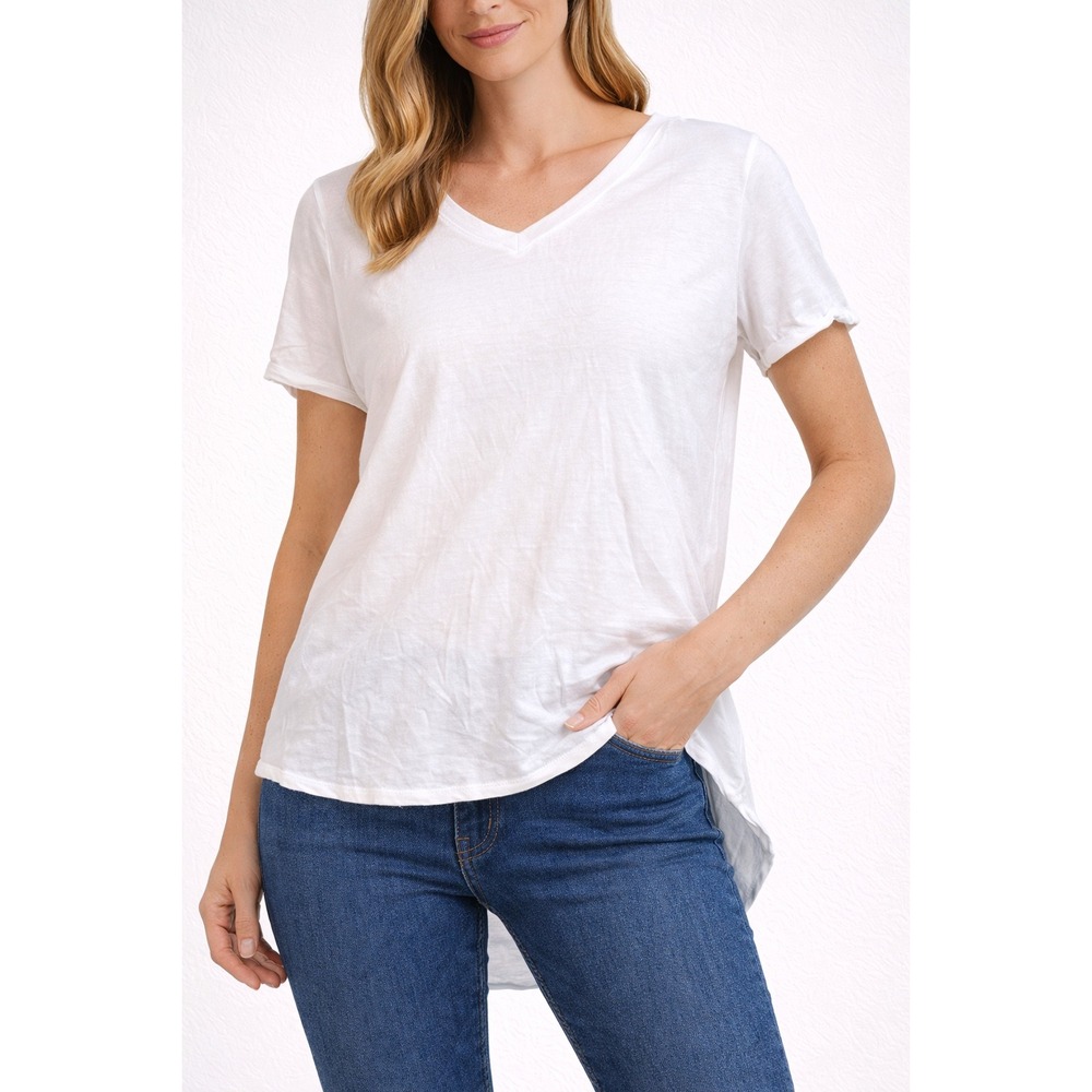 Cloth & Stone White V Neck High Low Tunic Top Size L Rayon Lightweight